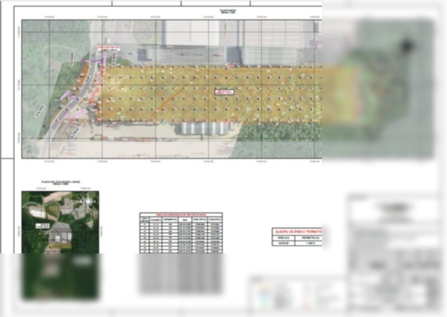 Recorte de planta planialtimétrica sobre imagem aérea